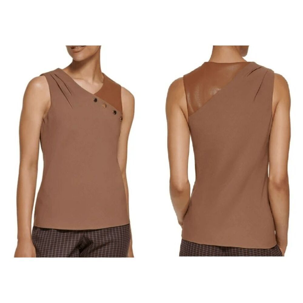 DKNY Women's Petites Mixed Media Casual Blouse PXL